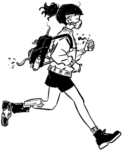 Transhuman Girl Running With A Coffee Cup Coloring Page